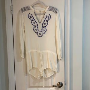 White Romper with blue embroidery